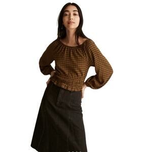 Madewell Women’s Tie-Back Cutout Plaid Crop Top Spiced Olive Size Medium